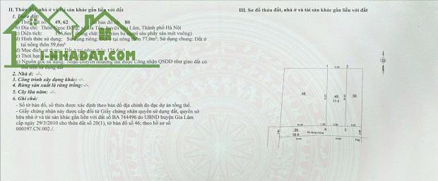 BÁN ĐẤT ĐA TỐN GIA LÂM HÀ NỘI Ô TÔ ĐỖ CỬA DT 77M GIÁ 4,45 TỶ LH 0988009316 XEM VÀ CỌC MUA - 3