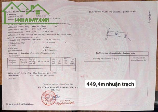 Hàng hót đây các A/C chỉ cách đường đôi KCN Nhuận Trạch có 15m - DT: 449,9 giá đầu tư cực