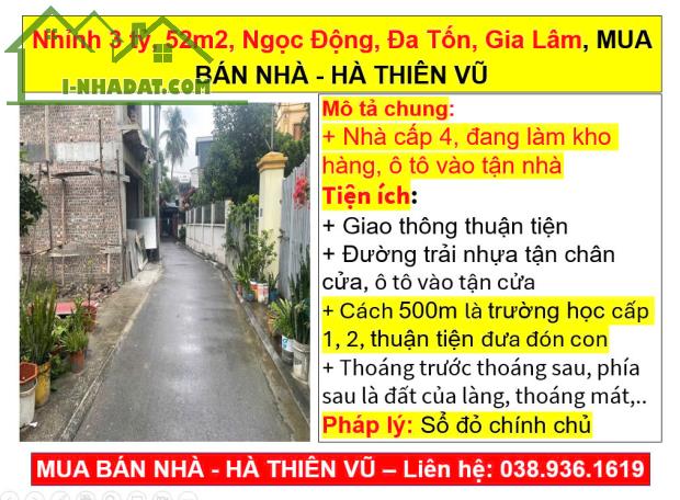 Nhỉnh 3 tỷ, 52m2, Ngọc Động, Đa Tốn, Gia Lâm, MUA BÁN NHÀ - HÀ THIÊN VŨ - 2