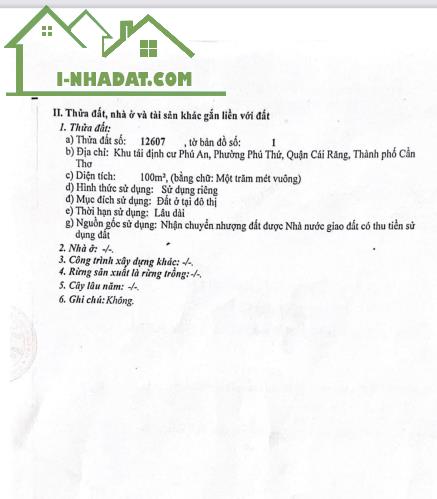 BÁN NỀN 100 m2 Sổ hồng hướng Tây Bắc ĐƯỜNG B10 KDC PHÚ AN, P. PHÚ THỨ, CÁI RĂNG, CẦN THƠ - 2