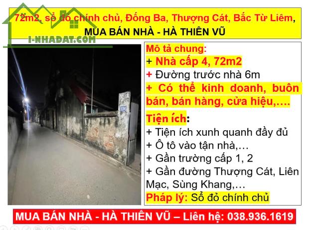 72m2, sổ đỏ chính chủ, Đống Ba, Thượng Cát, Bắc Từ Liêm, MUA BÁN NHÀ - HÀ THIÊN VŨ - 3