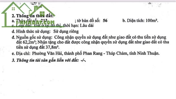 CHÍNH CHỦ CẦN BÁN LÔ ĐẤT TẠI 106 trường chinh,KP1,F văn hải,TP phan rang,Ninh Thuận - 1