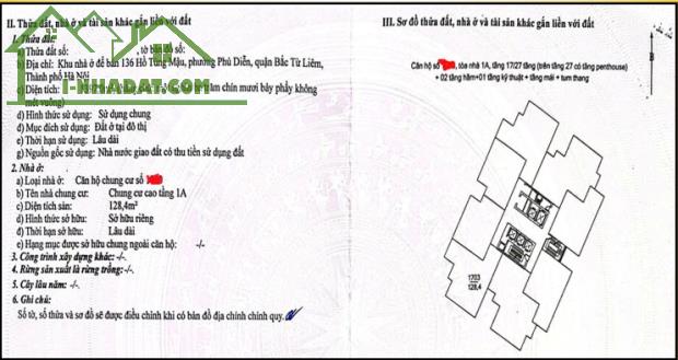 📝Chính chủ bán căn hộ 128,4m2 tại Khu chung cư 136 Hồ Tùng Mậu, Bắc Từ Liêm, Hà Nội