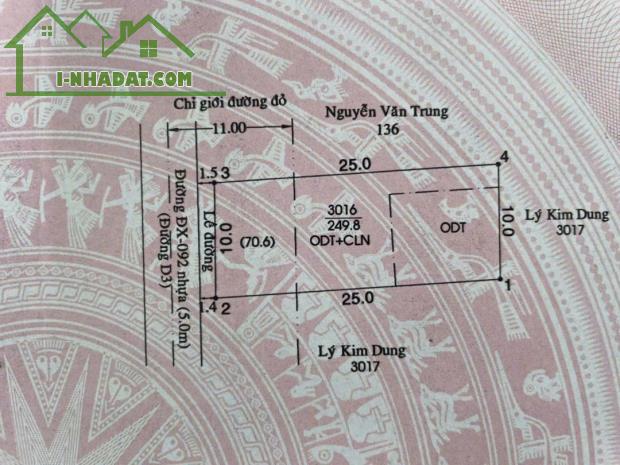 Mặt tiền Dx 092 Hiệp An 10x25 có 75m2 thổ cư đường nhựa 5m thông