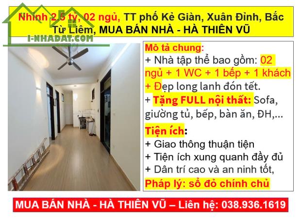 Nhỉnh 2.5 tỷ, 02 ngủ, TT phố Kẻ Giàn, Xuân Đỉnh, Bắc Từ Liêm, MUA BÁN NHÀ - HÀ THIÊN VŨ - 4