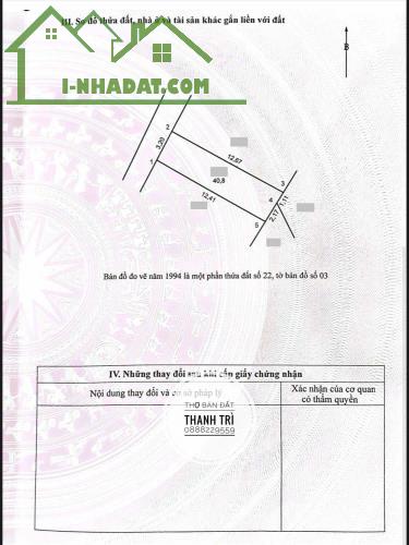 BÁN ĐẤT VĨNH QUỲNH, 41M2, NGÕ THẲNG TẮP, CÁCH OTO TRÁNH 15M, GIÁ 3.2 TỶ. LH 0888229559