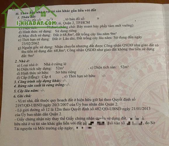 Bán nhà cấp 4 mặt tiền đường số 12 Phường Cát Lái (Cách Chợ Cây Xoài 100m) Quận 2 đường ot