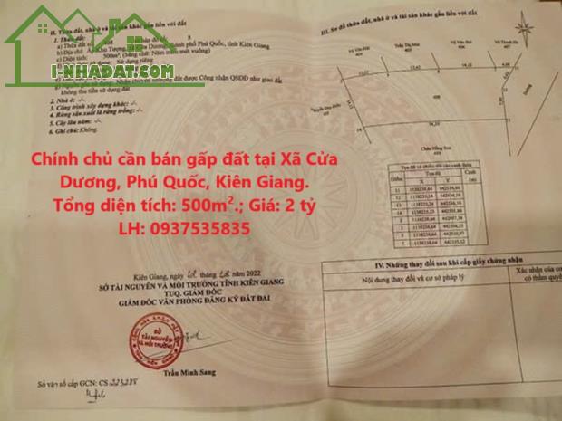 Chính chủ cần bán gấp đất tại Xã Cửa Dương, Phú Quốc, Kiên Giang. - 1