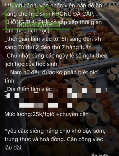 *** Mình cần tuyển nhân viên ván đồ ăn sáng cho học sinh (KHÔNG ĐA CẤP, KHÔNG THU PHÍ có