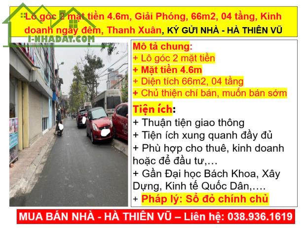 Lô góc 2 mặt tiền 4.6m, Giải Phóng, 66m2, 04 tầng, Kinh doanh ngày đêm, Thanh Xuân, KÝ GỬI - 5