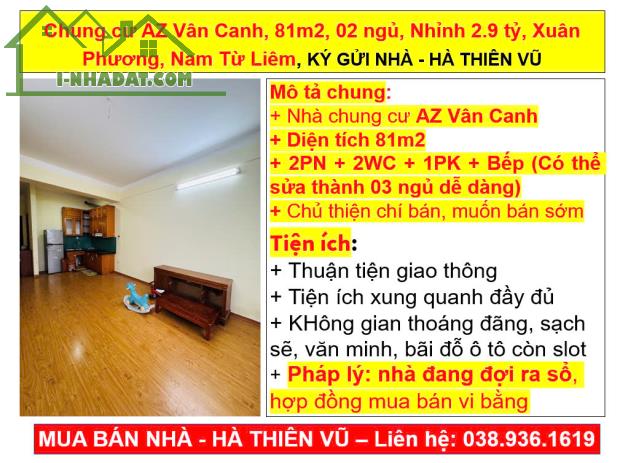 Chung cư AZ Vân Canh, 81m2, 02 ngủ, Nhỉnh 2.9 tỷ, Xuân Phương, Nam Từ Liêm, KÝ GỬI NHÀ - 5