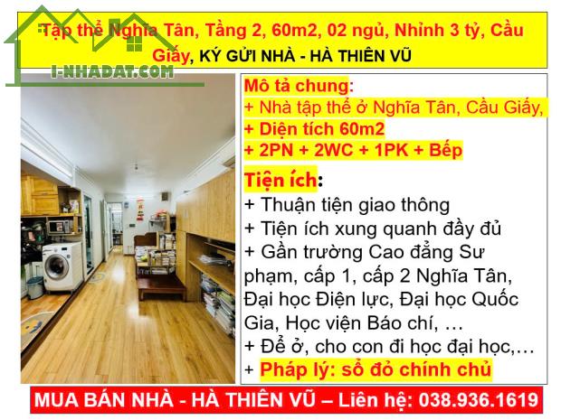 Tập thể Nghĩa Tân, Tầng 2, 60m2, 02 ngủ, Nhỉnh 3 tỷ, Cầu Giấy, KÝ GỬI NHÀ - HÀ THIÊN VŨ - 5