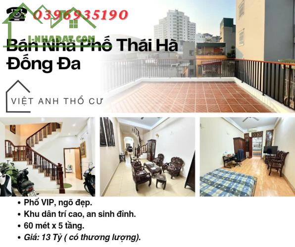 Bán nhà Phố Thái Hà, Nhà Phố Vip, Khu Dân Trí Cao, 60mx5T, Giá: 13 Tỷ, Lh: 0396935190.