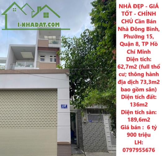 NHÀ ĐẸP - GIÁ TỐT - CHÍNH CHỦ Cần Bán Nhà Đông Bình,  Phường 15, Quận 8, TP Hồ Chí Minh