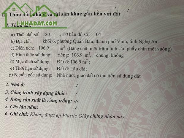 CHÍNH CHỦ bán 2 lô Đất Tại Phường Quán Bàu Và Phường Lê Mao, TP. Vinh, Nghệ An - 1