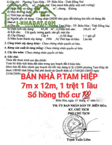 BÁN RẺ NHÀ TAM HIỆP, 1TRỆT 1LẦU, SỔ HỒNG THỔ CƯ GẦN CHỢ, GIÁO XỨ BÙI HIỆP, BÙI HƯNG