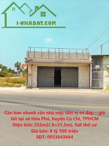 Cần bán nhanh căn nhà mặt tiền vị trí đẹp – giá tốt tại huyện Củ Chi, TPHCM