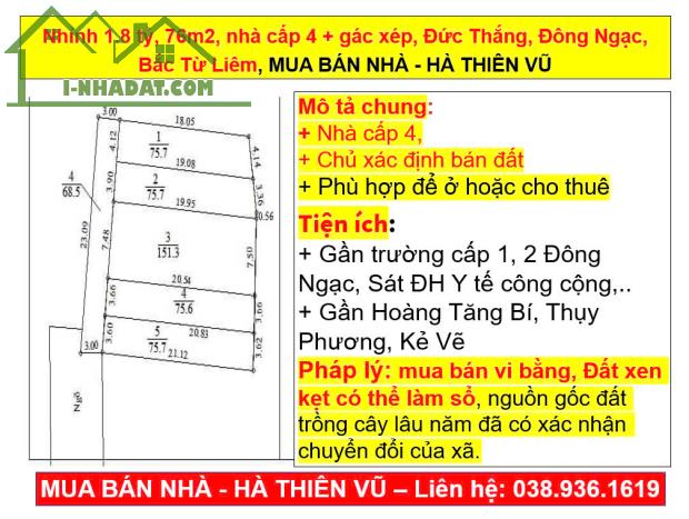 Nhỉnh 1.8 tỷ, 76m2, nhà cấp 4 + gác xép, Đức Thắng, Đông Ngạc, Bắc Từ Liêm, MUA BÁN NHÀ - 3