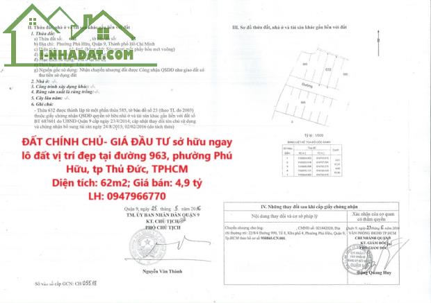 ĐẤT CHÍNH CHỦ- GIÁ ĐẦU TƯ sở hữu ngay lô đất vị trí đẹp tại phường Phú Hữu, quận 9, TPHCM