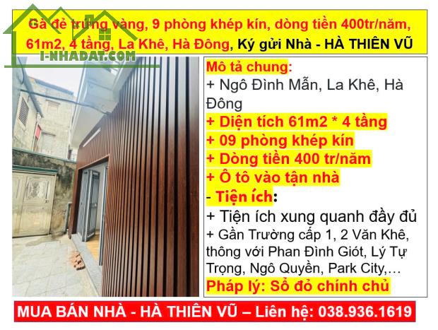 Gà đẻ trứng vàng, 9 phòng khép kín, dòng tiền 400tr/năm, 61m2, 4 tầng, La Khê, Hà Đông - 3