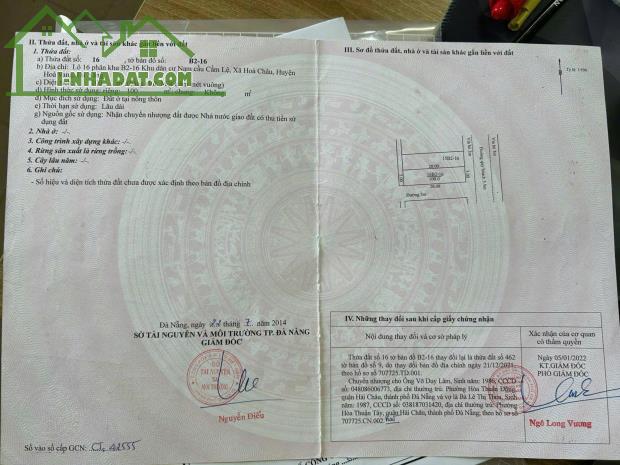 CHÍNH CHỦ CẦN BÁN NHANH LÔ ĐẤT MẶT TIỀN VỊ TRÍ ĐẸP TẠI huyện Hòa Vang, TP Đà Nẵng