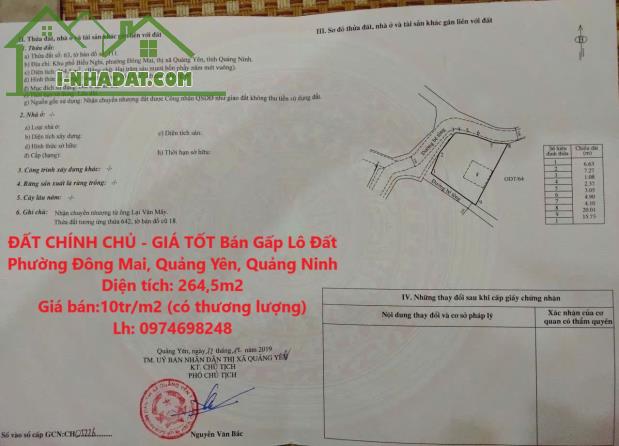 ĐẤT CHÍNH CHỦ - GIÁ TỐT Bán Gấp Lô Đất Phường Đông Mai, Quảng Yên, Quảng Ninh