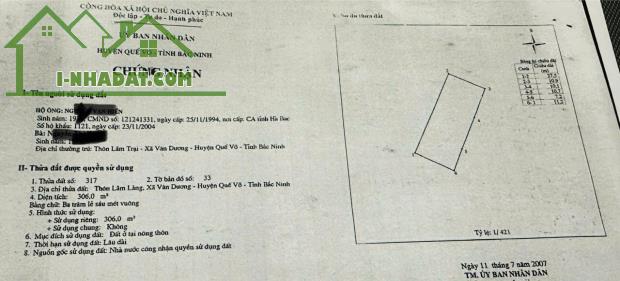 CHÍNH CHỦ BÁN ĐẤT THỔ CƯ LÃM LÀNG ( LÀN 2) – DT 306M2 – KCN QUẾ VÕ, BẮC NINH - 2