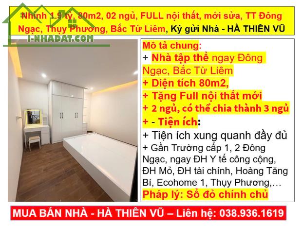 Nhỉnh 1.9 tỷ, 80m2, 02 ngủ, FULL nội thất, mới sửa, TT Đông Ngạc, Thụy Phương, Bắc Từ Liêm - 4