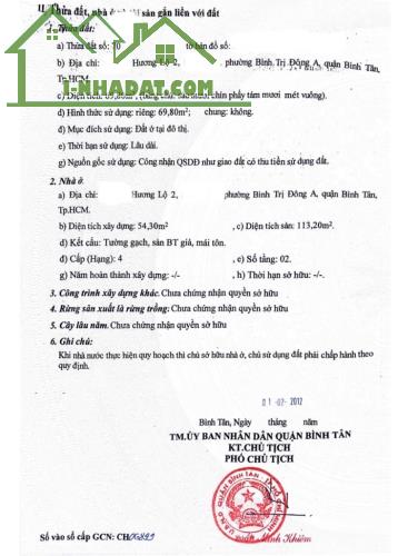 Bán gấp dãy trọ 2 tầng, 4x18, đường Hương Lộ 2, Sẵn dòng tiền 12tr/thang.