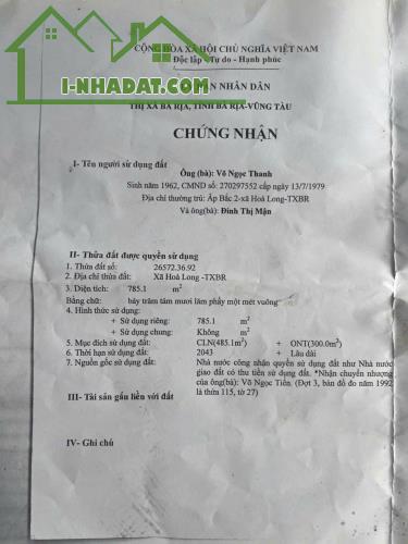 Chính Chủ Cần Bán Đất Tại Trung Tâm Xã Hòa Long, TP Bà Rịa, Tỉnh Bà Rịa Vũng Tàu. - 1
