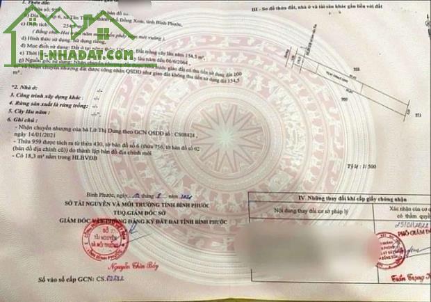 Cần bán gấp lô đất thổ cư cặp sát khu công nghiệp tiến thành 3 đồng xoài giá 470 triệu