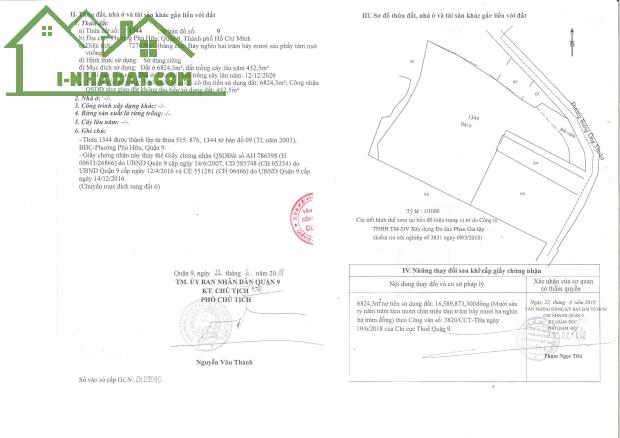 Gia đình tôi cần bán 6.824 m2 đất thổ cư Quận 9