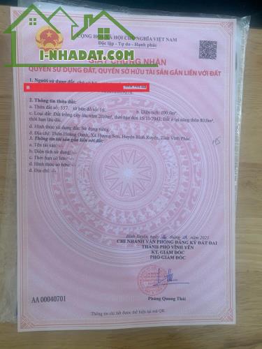 ĐẦU TƯ SINH LỜI - CẦN BÁN LÔ ĐẤT Vị Trí Đẹp Tại Xã Hương Sơn, Bình Xuyên, Vĩnh Phúc - 1
