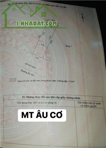BÁN NHÀ MT ĐƯỜNG ÂU CƠ-HOÀ KHÁNH BẮC-LIÊN CHIỂU