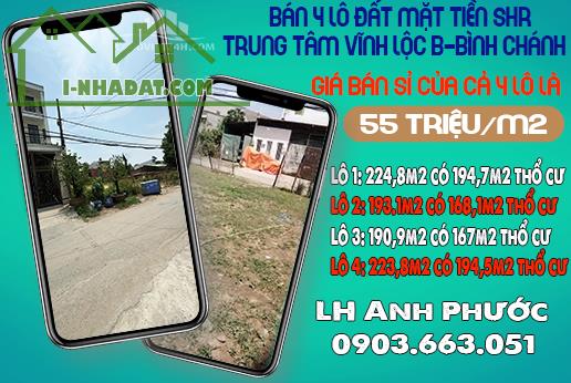 CHÍNH CHỦ BÁN 4 LÔ ĐẤT MẶT TIỀN SHR TRUNG TÂM VĨNH LỘC B-BÌNH CHÁNH