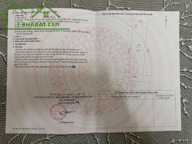 Bán Đất TT Quang Minh,full thổ cư 61m,giá đầu tư,sổ sẵn - 4
