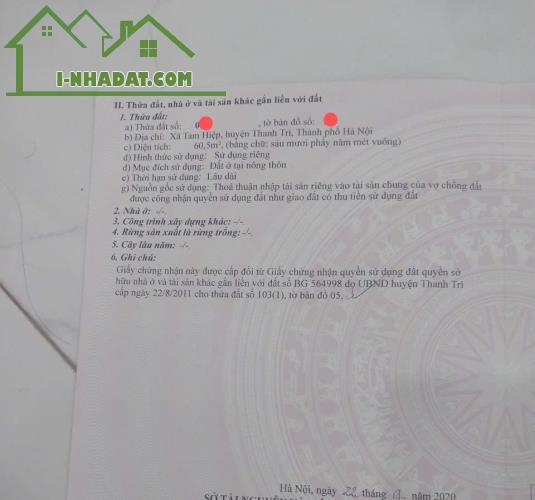 Chỉ 6,9 tỷ lô đất 61m2, Mặt tiền 5,3m, xây CCMN, nhà ở tại Tam Hiệp, Thanh Trì - 1