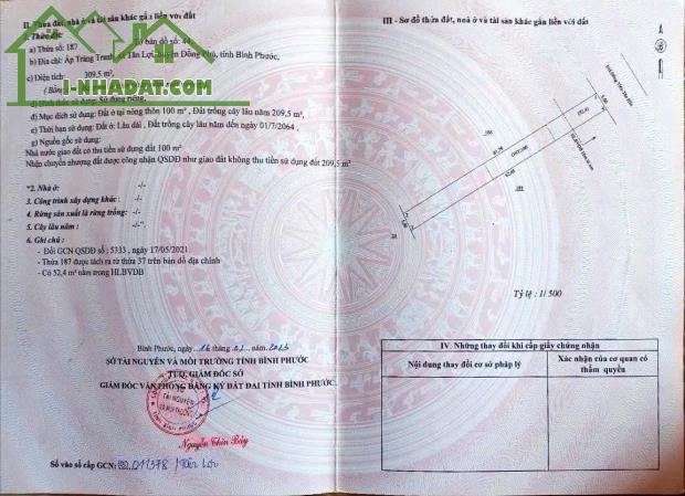 300m2 có 100m2 đất ở mặt đường DH 32M cặp sát trường cấp 3 Tân Hòa đồng phú chỉ 300 triệu