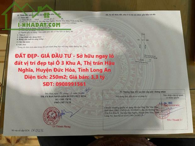 ĐẤT ĐẸP- GIÁ ĐẦU TƯ - Sở hữu ngay lô đất vị trí đẹp tại Thị trấn Hậu Nghĩa, Huyện Đức