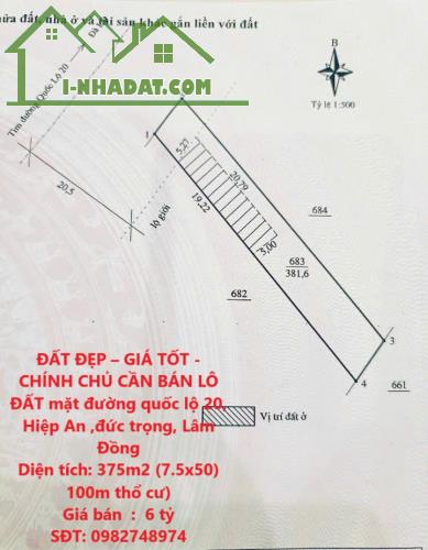 ĐẤT ĐẸP – GIÁ TỐT - CHÍNH CHỦ CẦN BÁN LÔ ĐẤT mặt đường quốc lộ 20, Hiệp An ,đức trọng,