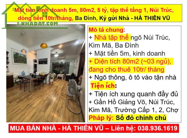 Mặt tiền kinh doanh 5m, 80m2, 5 tỷ, tập thể tầng 1, Núi Trúc, dòng tiền 10tr/tháng,Ba Đình - 5