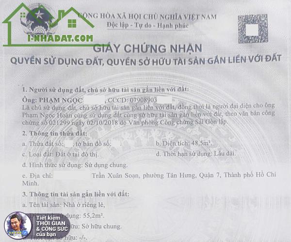 BÁN NHÀ TRẦN XUÂN SOẠN.49M2.3.8MX12.7M. NHÀ MỚI. 3 PHÒNG NGỦ. KHÔNG BỊ QUI HOẠCH - 2