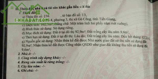 ĐẤT ĐẸP – GIÁ TỐT - CẦN BÁN Nhanh Lô Đất P3 Thành Phố Gò Công, Tiền Giang - 1