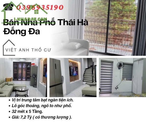 Bán nhà Thái Hà Đống Đa_Trung Tâm Đống Đa_Ngõ To Như Phố_32mx5T_Giá: 7.2 Tỷ_Lh: 0396935190