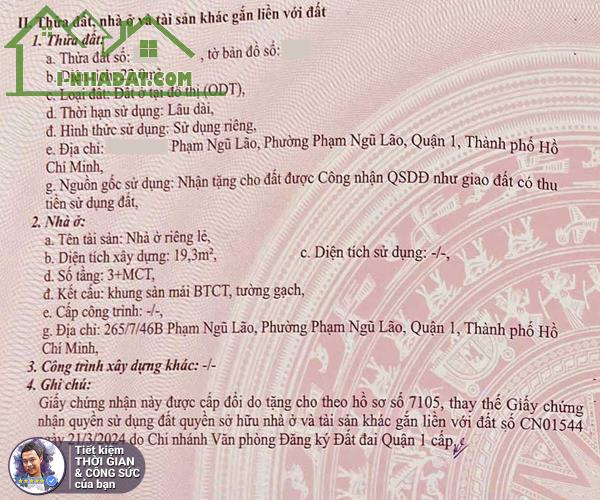 BÁN NHÀ PHẠM NGŨ LÃO Q1. NHÀ 3 TẦNG. 75M2 DIỆN TÍCH SÀN. 3.3MX7.7M. HẺM 3M. SÁT BÙI VIỆN - 2