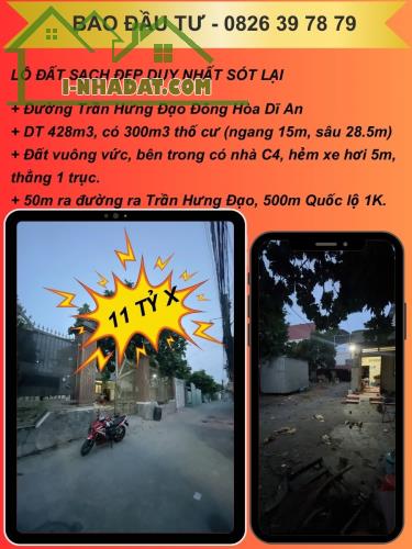 NHÀ NÁT Đường Trần Hưng Đạo Đông Hòa Dĩ An, 428m2, ngang 15m, 11 tỷ X - 3