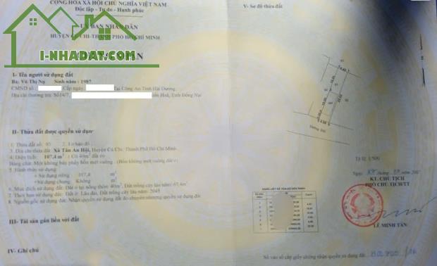 Cần tiền bán gấp miếng đất thổ cư 107m2 ở xã Tân An Hội - Củ Chi giá 630 triệu. - 3