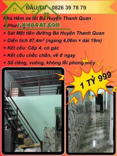 Bán nhà Hẻm xe tải Bà Huyện Thanh Quan phường Bình An Dĩ An, 87m2 ngang 4.1m, chỉ 1 tỷ 999