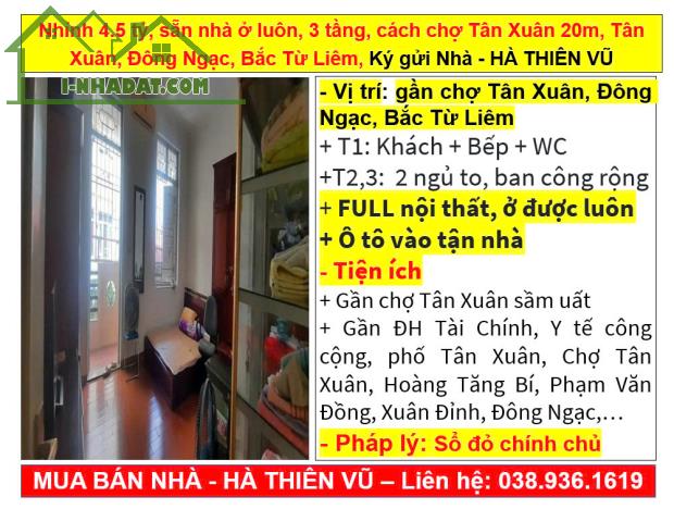 Nhỉnh 4.5 tỷ, sẵn nhà ở luôn, 3 tầng, cách chợ Tân Xuân 20m, Tân Xuân, Đông Ngạc, Bắc Từ L