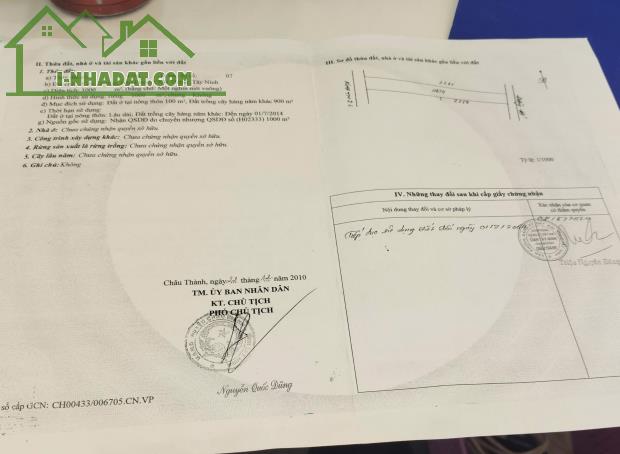 BÁN ĐẤT MẶT TIỀN ĐƯỜNG NHỰA CHÂU THÀNH Tây NINH 1000M2 CÓ 100 THỔ CƯ GIÁ 900TR(TL) - 2